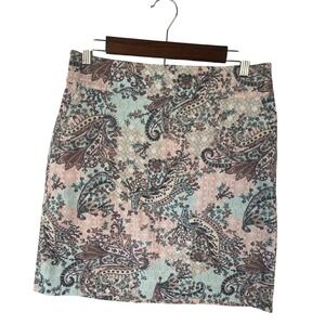 Talbots Petites Paisley Cotton Mini Skirt‎ Women's Size 8P Light Pink Blue